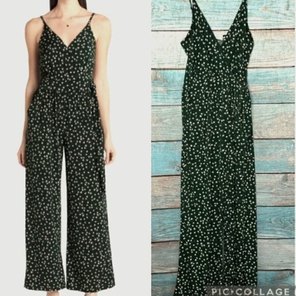 Kaileigh Pants - Kaileigh Green Knit Jumpsuit Floral Wide Leg Crop Ankle Size SP NWOT